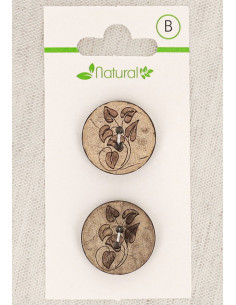 Botão de madeira natural de 2 furos 20 mm - Folhas
