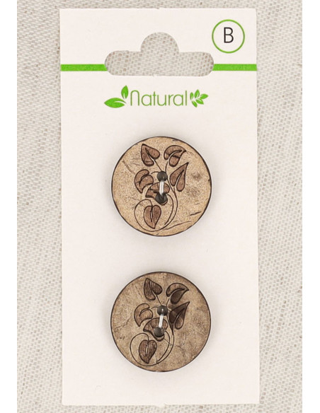 Botão de madeira natural de 2 furos 20 mm - Folhas