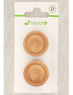 Cartão de 2 botões em madeira natural 23 mm com pé - Redondos em relevo