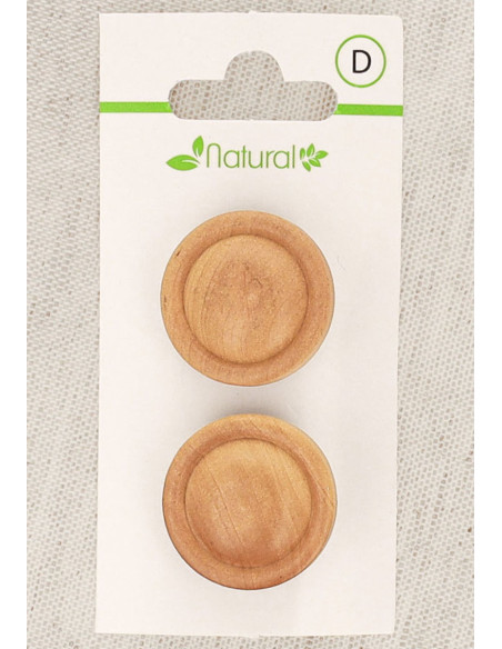 Cartão de 2 botões em madeira natural 23 mm com pé - Redondos em relevo