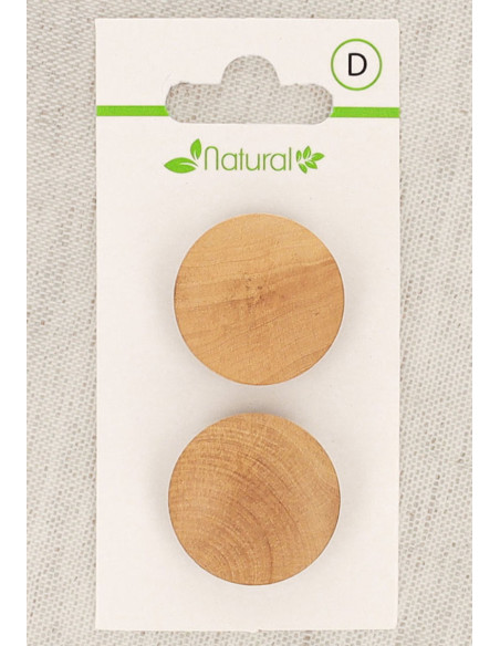 Cartão de 2 botões em madeira natural 23 mm com haste - Redondos
