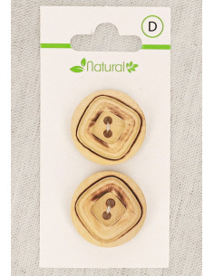 Cartão de 2 botões em madeira natural 23 mm 2 furos - Quadrados