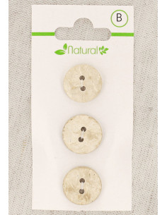 Cartão de 3 botões em madeira natural 15 mm 2 furos - Redondos