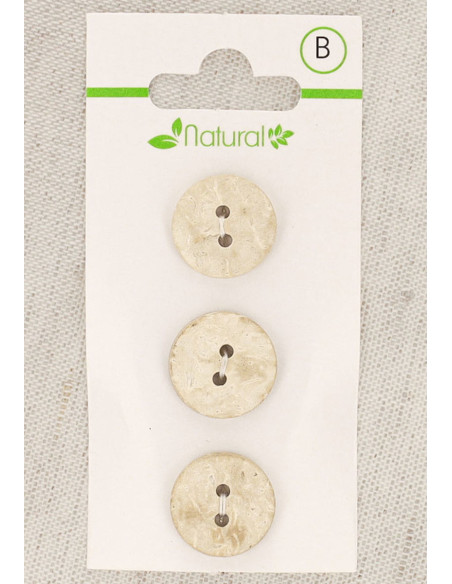 Cartão de 3 botões em madeira natural 15 mm 2 furos - Redondos