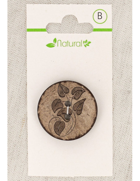Botão de madeira natural de 1 peça 28 mm 2 furos - Folhas