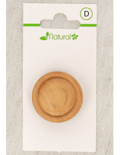 Botão de madeira natural de 1 furo 28 mm com haste - Redondo em relevo