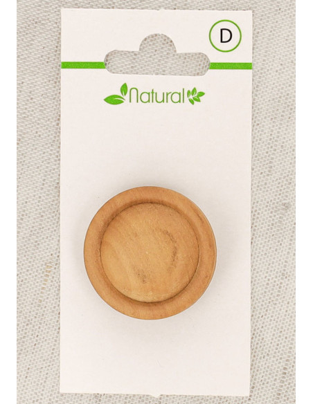 Botão de madeira natural de 1 furo 28 mm com haste - Redondo em relevo