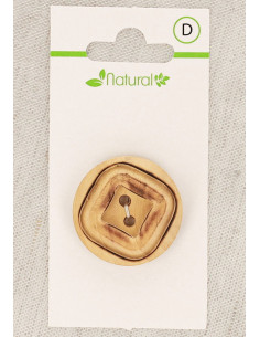 Botão de madeira natural de 1 peça 28 mm 2 furos - Quadrado