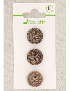 Cartão de 3 botões em madeira natural 15 mm 2 furos - Folhagem
