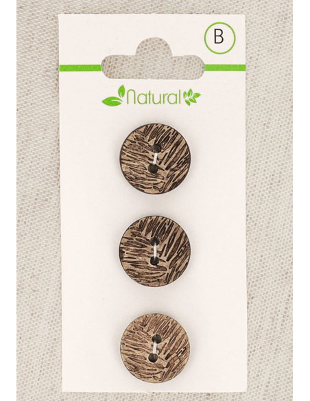 Cartão de 3 botões em madeira natural 15 mm 2 furos - Folhagem