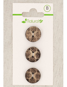 Cartão de 3 botões em madeira natural 15 mm 2 furos - Fantasia