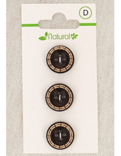 Cartão de 3 botões de madeira bicolor 15 mm 4 furos - Fantasia