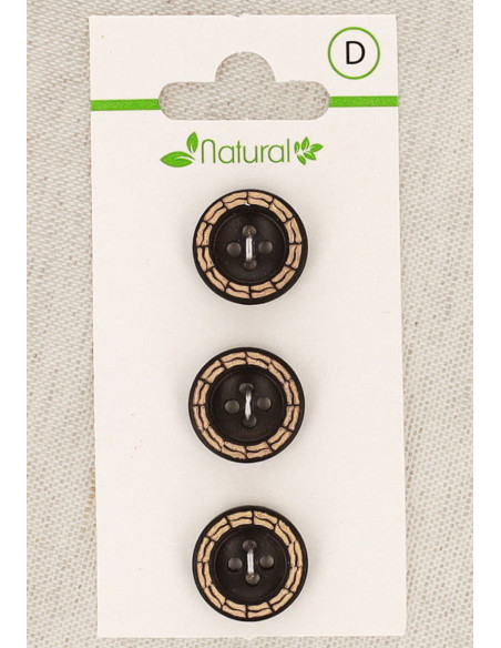 Cartão de 3 botões de madeira bicolor 15 mm 4 furos - Fantasia