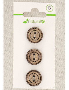 Cartão com 3 botões de madeira natural 15 mm 2 furos - Redondos pontilhados