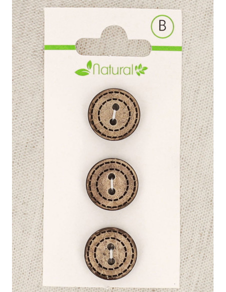 Cartão com 3 botões de madeira natural 15 mm 2 furos - Redondos pontilhados