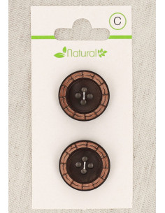 Cartão de 2 botões de madeira bicolor 20 mm 4 furos - Redondos