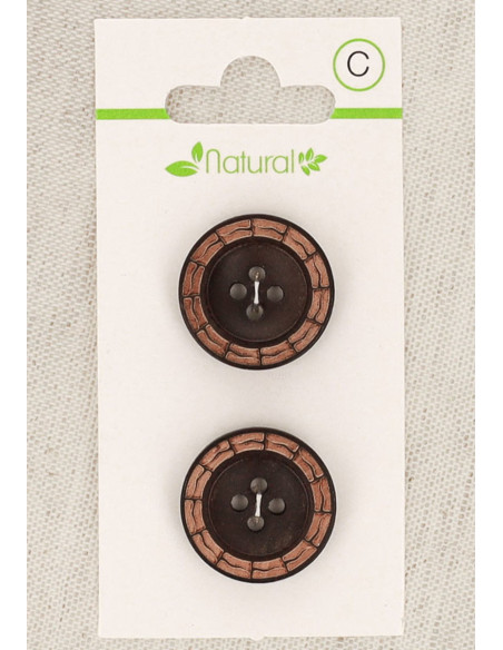 Cartão de 2 botões de madeira bicolor 20 mm 4 furos - Redondos