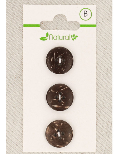 Cartão de 3 botões de madeira escura 15 mm 4 furos - Redondos