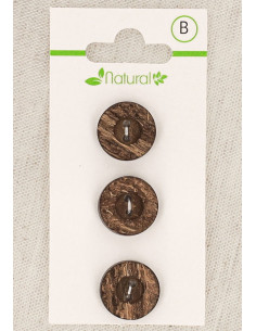Cartão de 3 botões de madeira escura 15 mm 2 furos - Redondos