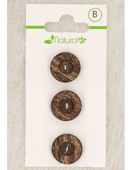 Cartão de 3 botões de madeira escura 15 mm 2 furos - Redondos