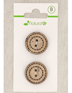 Botão de madeira natural com 2 furos de 20 mm - Redondos pontilhados