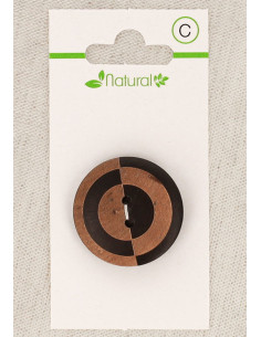 Cartão de 1 botão de madeira bicolor 28 mm 2 furos - Fantasia