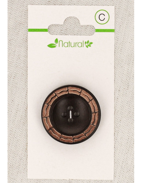 Cartão de 1 botão de madeira bicolor 28 mm 4 furos - Redondo