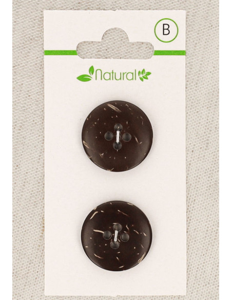 Cartão de 2 botões de madeira escura 20 mm 4 furos - Redondos