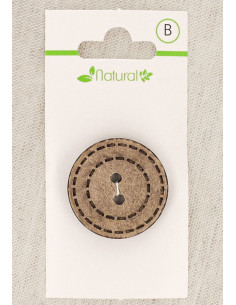 Botão de madeira natural de 1 furo 28 mm 2 buracos - Pontos circulares