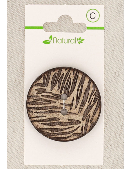 Botão de madeira natural de 1 peça 38 mm 2 furos - Folhagem