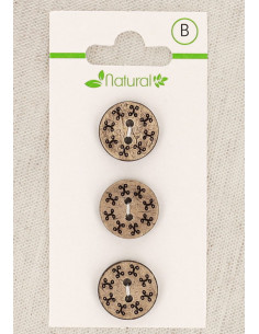 Cartão de 3 botões em madeira natural 15 mm 2 furos - Redondos