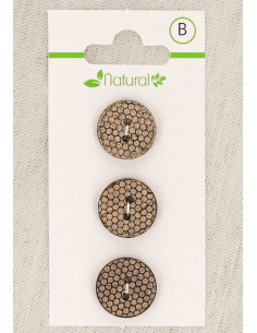 Cartão de 3 botões de madeira natural 15 mm 2 furos - Favo de mel