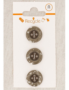 Cartela de 3 botões taupe 15 mm 4 furos - Borda enrolada