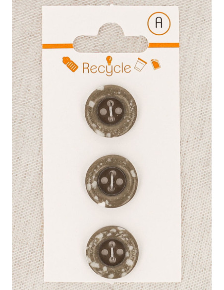 Cartela de 3 botões taupe 15 mm 4 furos - Borda enrolada