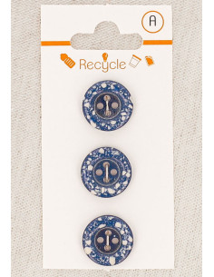 Cartão com 3 botões azul jeans 15 mm 4 furos - Borda enrolada