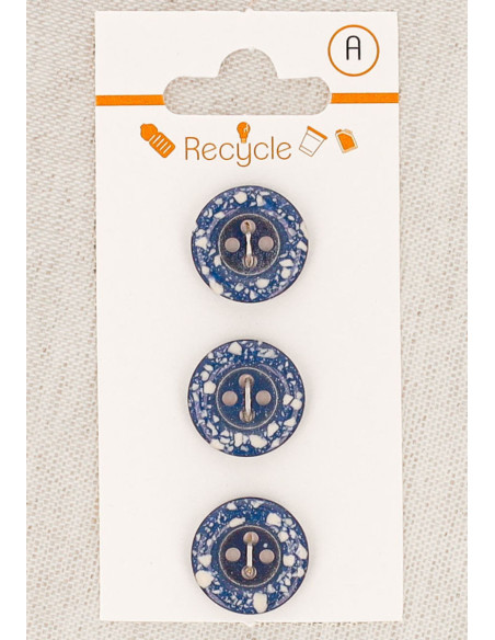 Cartão com 3 botões azul jeans 15 mm 4 furos - Borda enrolada