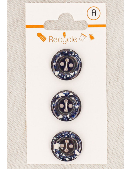 Cartela de 3 botões azul-marinho 15 mm 4 furos - Borda enrolada
