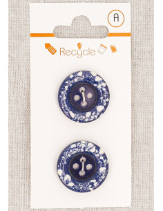 Cartela de 2 botões azul jeans 20 mm 4 furos - Borda enrolada