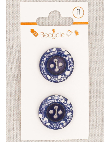 Cartela de 2 botões azul jeans 20 mm 4 furos - Borda enrolada