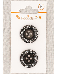 Cartão de 2 botões pretos 20 mm 4 furos - Borda enrolada