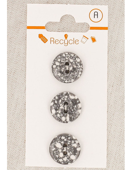 Cartão de 3 botões cinza 15 mm 2 furos - Terrazzo