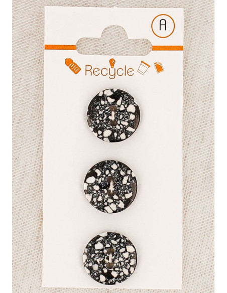 Cartela de 3 botões pretos 15 mm 2 furos - Terrazzo