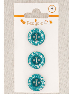 Cartela de 3 botões turquesa 15 mm 4 furos - Borda enrolada terrazzo
