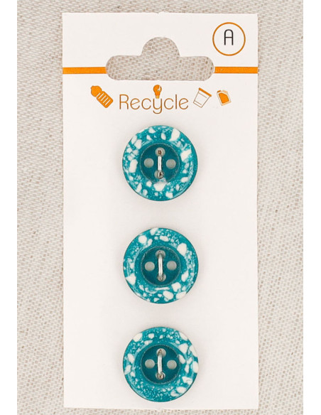 Cartela de 3 botões turquesa 15 mm 4 furos - Borda enrolada terrazzo