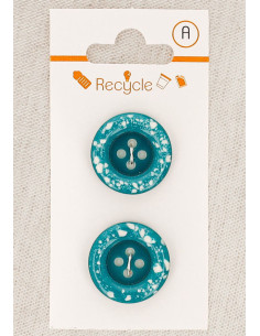 Cartela de 2 botões turquesa 20 mm 4 furos - Borda enrolada terrazzo