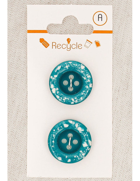 Cartela de 2 botões turquesa 20 mm 4 furos - Borda enrolada terrazzo