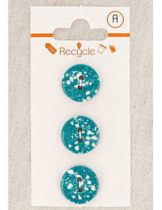 Cartela de 3 botões turquesa 15 mm 2 furos - Terrazzo