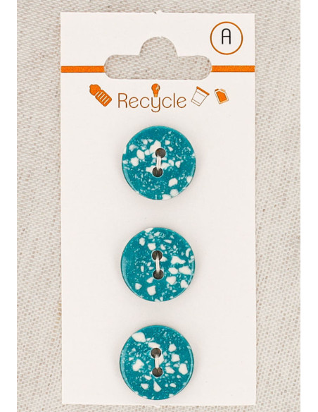 Cartela de 3 botões turquesa 15 mm 2 furos - Terrazzo