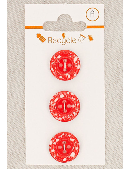 Cartão de 3 botões vermelhos 15 mm 4 furos - Borda enrolada terrazzo