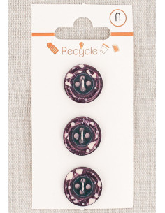 Cartão de 3 botões roxos 15 mm 4 furos - Borda enrolada terrazzo